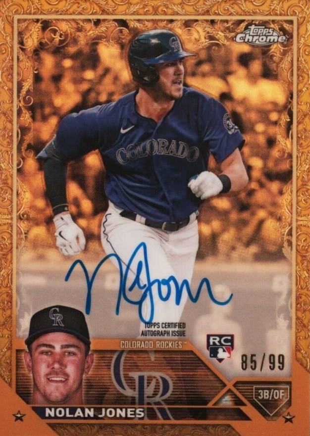 2023 Topps Gilded Collection Topps Chrome Gold Etch Autographs Nolan Jones #CGANJ Baseball Card