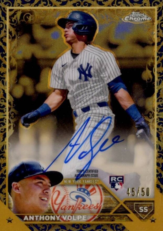 2023 Topps Gilded Collection Topps Chrome Gold Etch Autographs Anthony Volpe #CGAAV Baseball Card