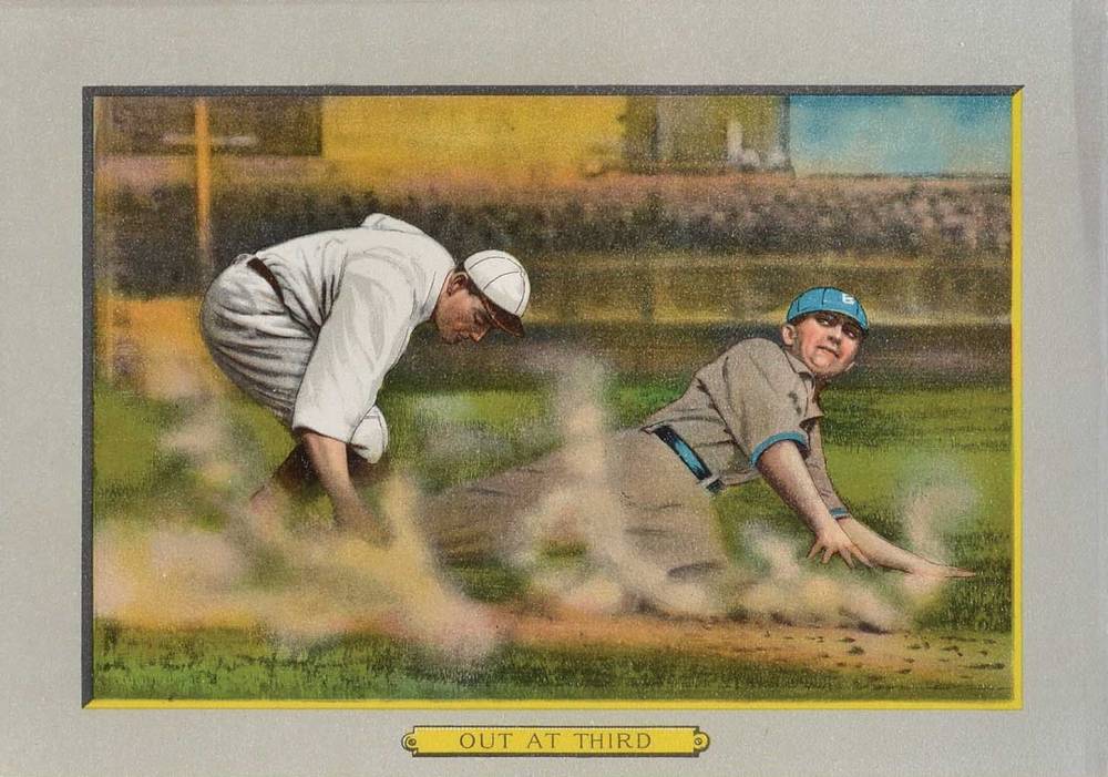 1911 Turkey Reds OUT AT THIRD #43 Baseball Card