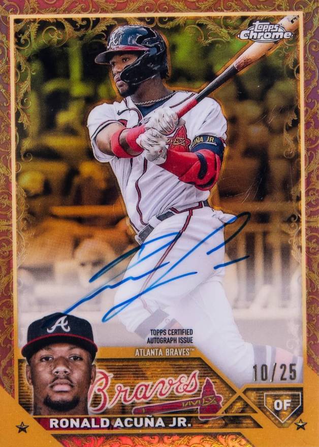 2023 Topps Gilded Collection Topps Chrome Gold Etch Autographs Ronald Acuna Jr. #CGARA Baseball Card