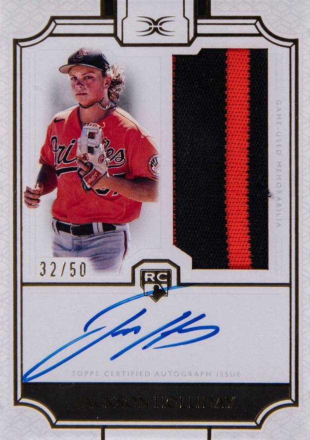 2024 Topps Definitive Collection Definitive Rookie Patch Autographs Jackson Holliday #DRPCJH Baseball Card