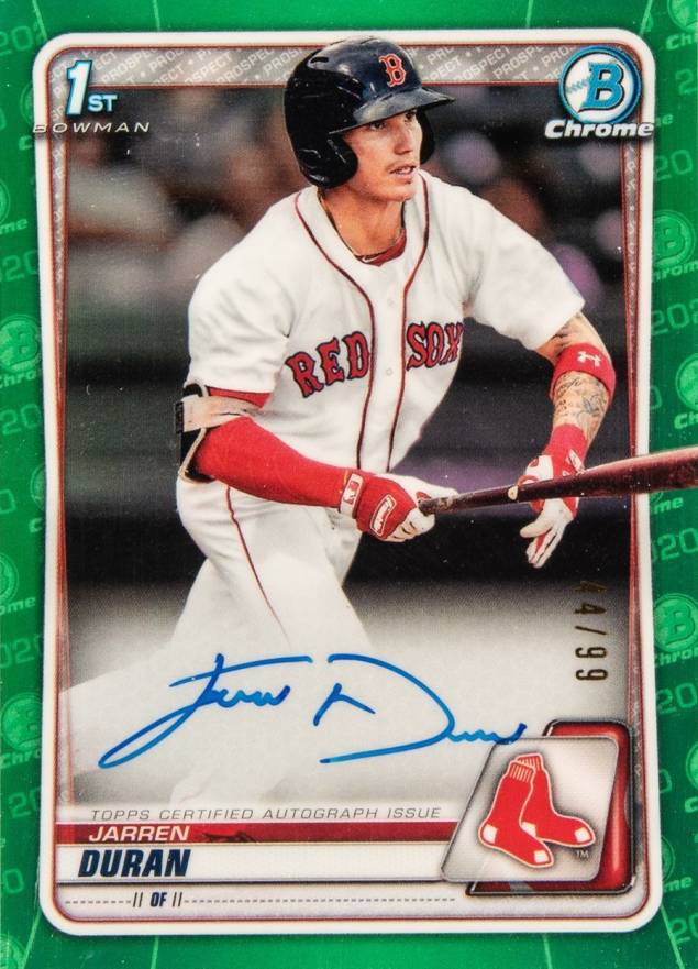 2020 Bowman Chrome Prospect Autographs Jarren Duran #CPAJD Baseball Card