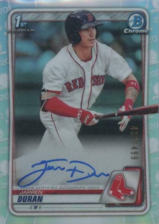 2020 Bowman Chrome Prospect Autographs Jarren Duran #CPAJD Baseball Card