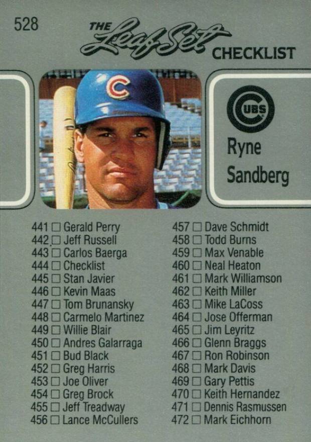 1990 Leaf Ryne Sandberg #528 Baseball Card