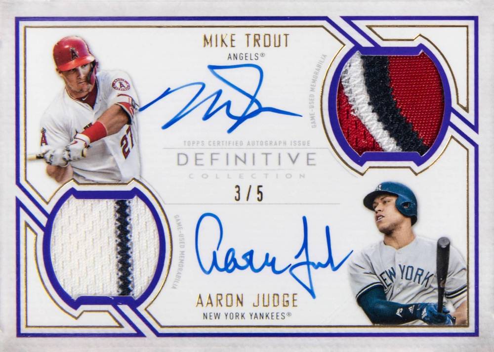 2019 Topps Definitive Collection Dual Autograph Relic Collection Mike Trout #TJ Baseball Card