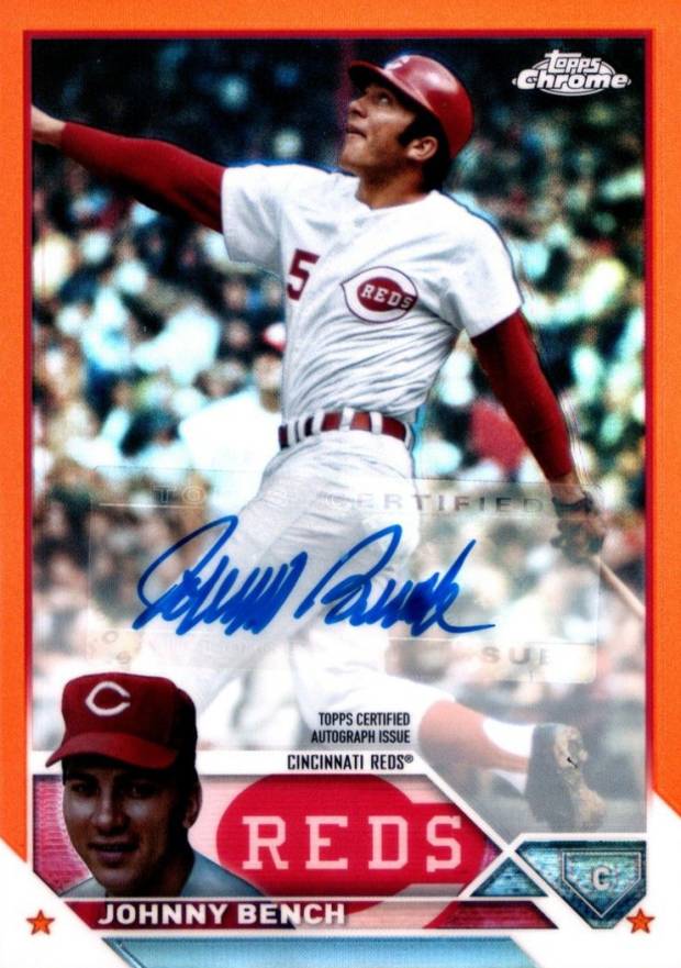 2023 Topps Chrome Update Chrome Legends Autograph Johnny Bench #JBE Baseball Card