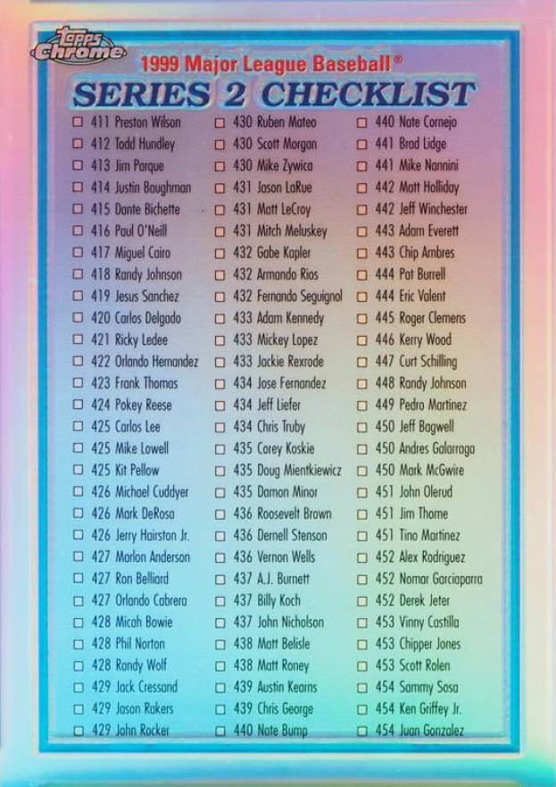 1999 Topps Chrome Checklist #463 Baseball Card