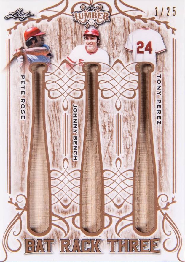 2021 Leaf Lumber Kings Bat Rack 3 Relics Johnny Bench #05 Baseball Card