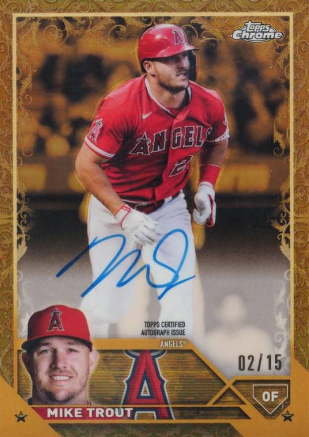 2023 Topps Gilded Collection Topps Chrome Gold Etch Autographs Mike Trout #CGAMT Baseball Card