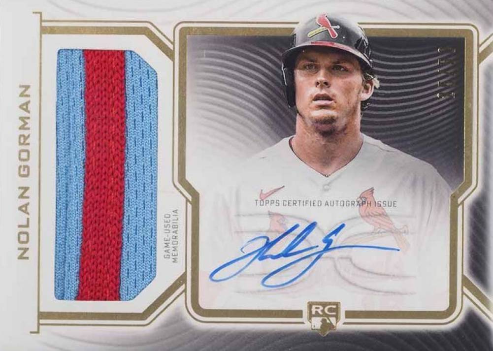 2023 Topps Definitive Collection Definitive Rookie Patch Autographs Nolan Gorman #DRPCNG Baseball Card