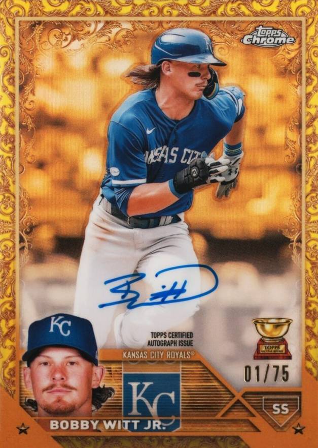 2023 Topps Gilded Collection Topps Chrome Gold Etch Autographs Bobby Witt Jr. #CGABW Baseball Card