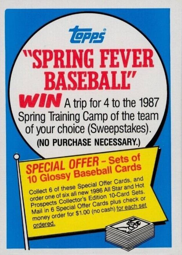 1986 Topps '87 Spring Fever BB # Baseball Card