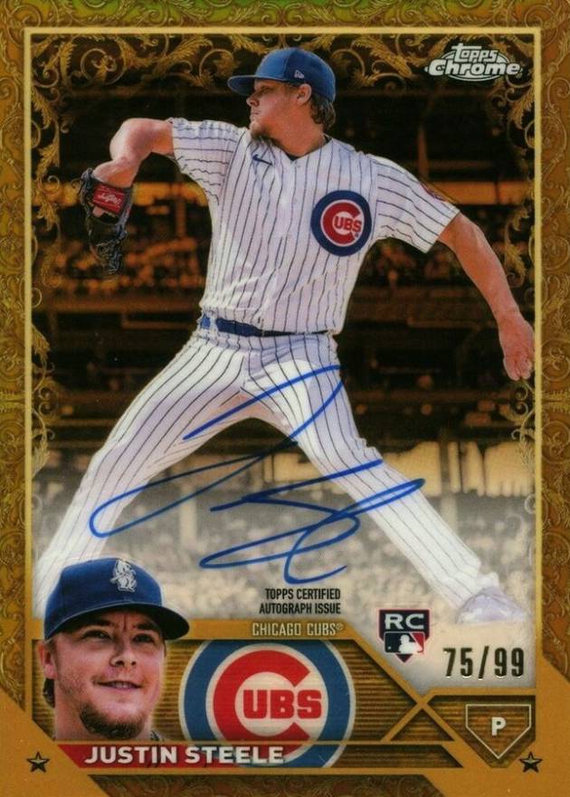 2023 Topps Gilded Collection Topps Chrome Gold Etch Autographs Justin Steele #CGAJS Baseball Card