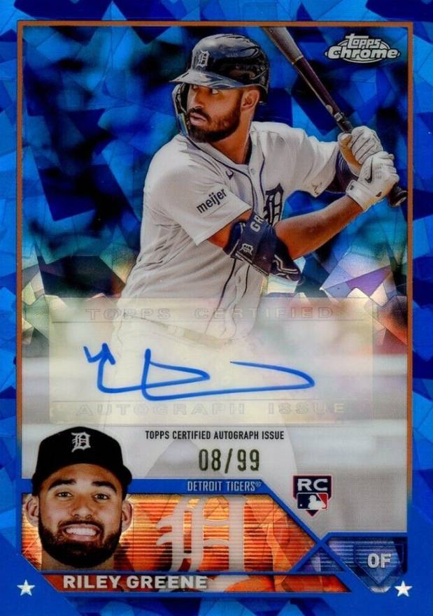 2023 Topps Chrome Update Sapphire Edition Autograph Riley Greene #RG Baseball Card