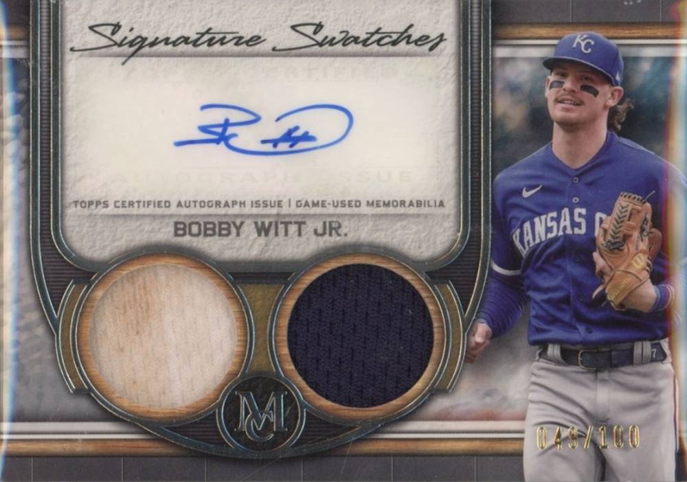 2023 Topps Museum Collection Single-Player Signature Swatches Dual Relic Autographs Bobby Witt Jr. #BWJ Baseball Card