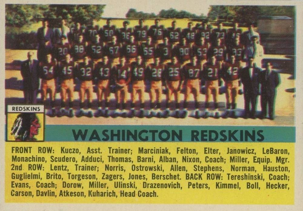 1956 Topps Washington Redskins Team #61 Football Card