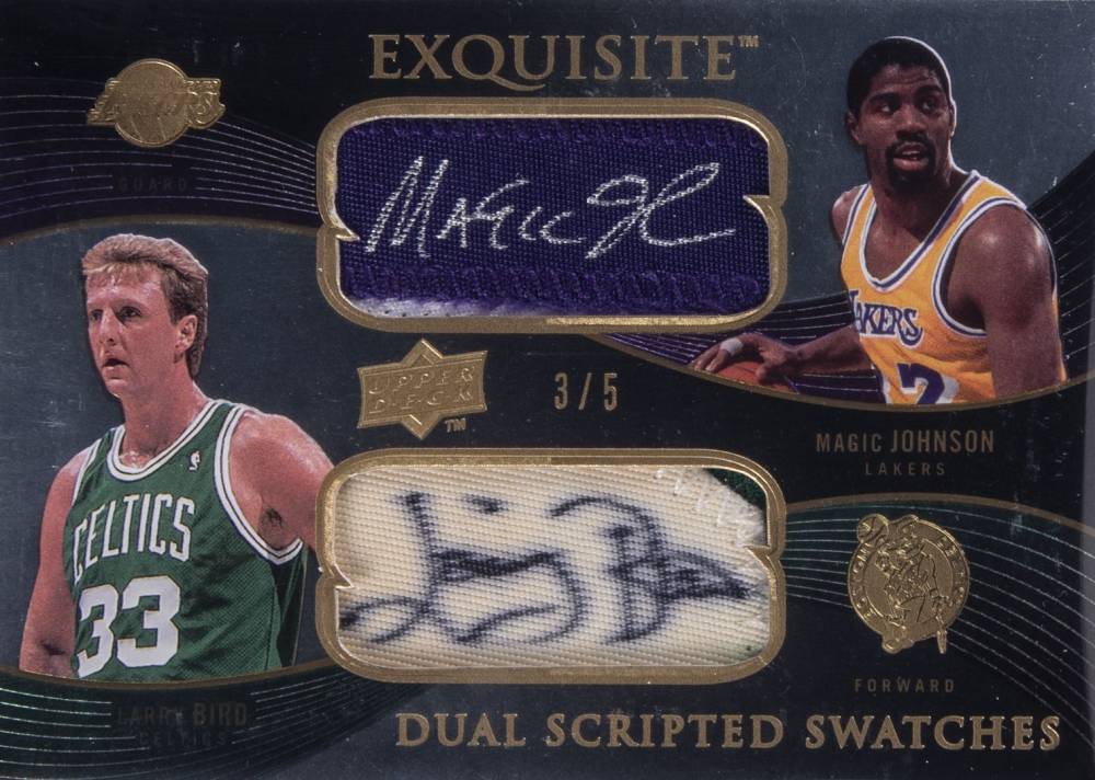 2007 UD Exquisite Collection Dual Scripted Autograph Swatch Larry Bird #DS-JB Basketball Card