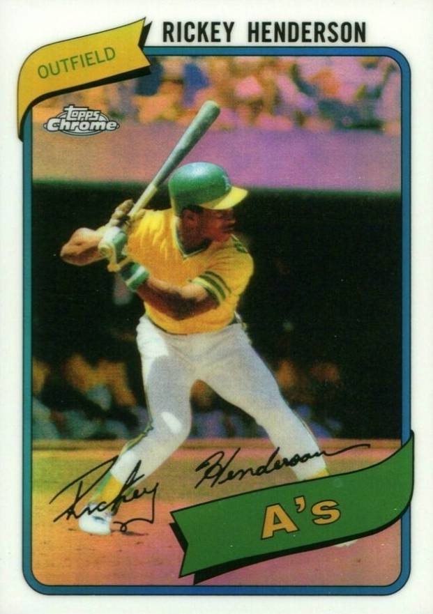 2019 Topps Complete Set Chrome Greatest Card Reprints Rickey Henderson #5 Baseball Card