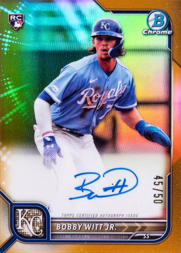 2022 Bowman Chrome Chrome Rookie Autographs Bobby Witt Jr. #CRABWJ Baseball Card