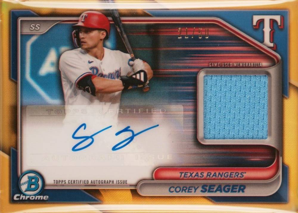 2024 Bowman Chrome Chrome Autograph Relics Corey Seager #CS Baseball Card
