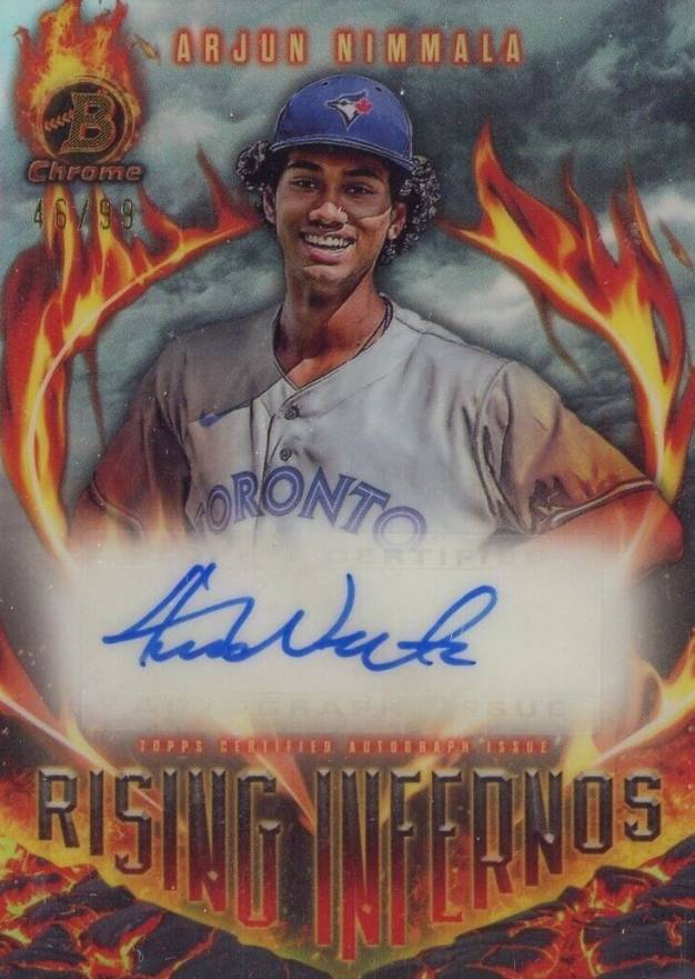 2024 Bowman Rising Infernos Autographs Arjun Nimmala #RIAAN Baseball Card