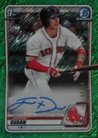 2020 Bowman Chrome Prospect Autographs #CPAJD Jarren Duran Green Shimmer Baseball Card