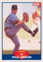 1989 Score #595 Paul Gibson Player in Background Adjusting Cup Baseball Card