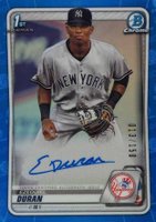 2020 Bowman Chrome Prospect Autographs #CPAED Ezequiel Duran Blue Refractor Baseball Card