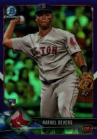 2018 Bowman Chrome #8 Rafael Devers Throwing-Purple Refractor Baseball Card