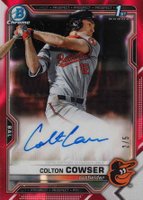 2021 Bowman Draft Chrome Draft Pick Autographs #CDACC Colton Cowser Red Lava Refractor Baseball Card