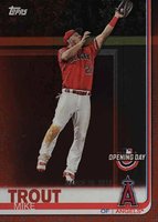 2019 Topps Opening Day #24 Mike Trout Leaping-Red Foil Baseball Card