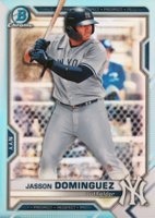 2021 Bowman Draft #BDC77 Jasson Dominguez Chrome-Sky Blue Refractor Baseball Card