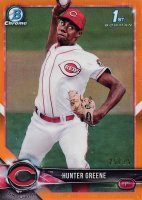 2018 Bowman Prospects Chrome #48 Hunter Greene Orange Refractor Baseball Card