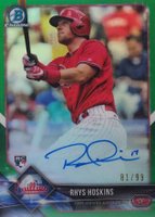 2018 Bowman Rookie Autographs Chrome #RH Rhys Hoskins Green Refractor Baseball Card