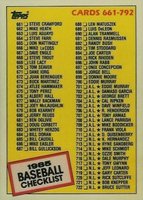 1985 Topps Tiffany #784 Checklist (661-792) Baseball Card