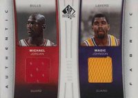 2006 SP Authentic Fabrics Dual #DF-MM Magic Johnson/Michael Jordan Basketball Card