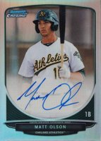 2013 Bowman Prospect Autograph #BCPMO Matt Olson Chrome-Refractor Baseball Card