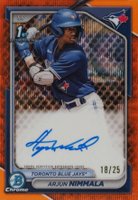 2024 Bowman Chrome Prospect Autographs #CPAAN Arjun Nimmala Hta Orange Wave Refractor Baseball Card