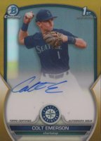 2023 Bowman Draft Chrome Prospect Autograph #CDACE Colt Emerson Gold Refractor Baseball Card