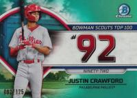 2023 Bowman Scouts' Top 100 #BTP92 Justin Crawford Aqua Refractor Baseball Card