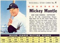 1961 Post Cereal #4 Mickey Mantle Hand Cut Baseball Card