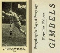 1916 Gimbels #113 Rube Marquard Baseball Card