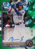 2022 Bowman Chrome Prospect Autographs #CPAMG Maikel Garcia Green Atomic Refractor Baseball Card