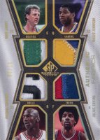 2007 SP Game Used Authentic Fabrics Quad Patch #AFQ-BJJE Bird/Johnson/Jordan/Erving Basketball Card
