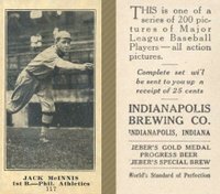 1916 Indianapolis Brewing #117 Jack McInnis Baseball Card
