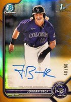 2022 Bowman Draft Chrome Draft Pick Autographs #CDAJBE Jordan Beck Gold Refractor Baseball Card
