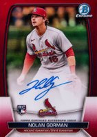 2023 Bowman Chrome Rookie Autographs #CRANG Nolan Gorman Red Refractor Baseball Card