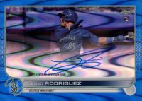 2022 Topps Chrome Rookie Autographs #RAJRO Julio Rodriguez Blue Raywave Refractor Baseball Card