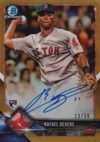 2018 Bowman Chrome Rookie Autograph #BCRARD Rafael Devers Gold Refractor Baseball Card