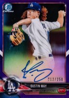 2018 Bowman Chrome Prospects Autographs #BCPADM Dustin May Purple Refractor Baseball Card
